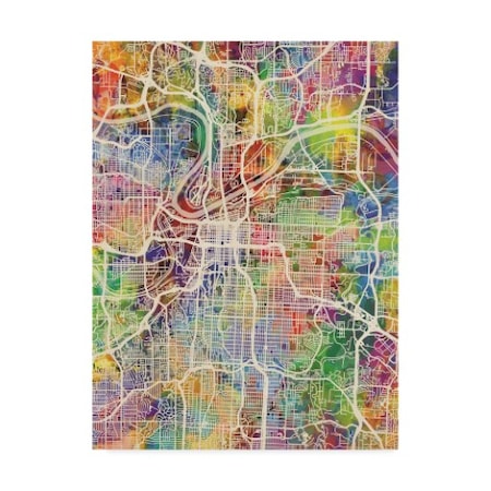 Trademark Fine Art Michael Tompsett 'Kansas City Missouri City Map Iii' Canvas Art, 35x47 MT02245-C3547GG